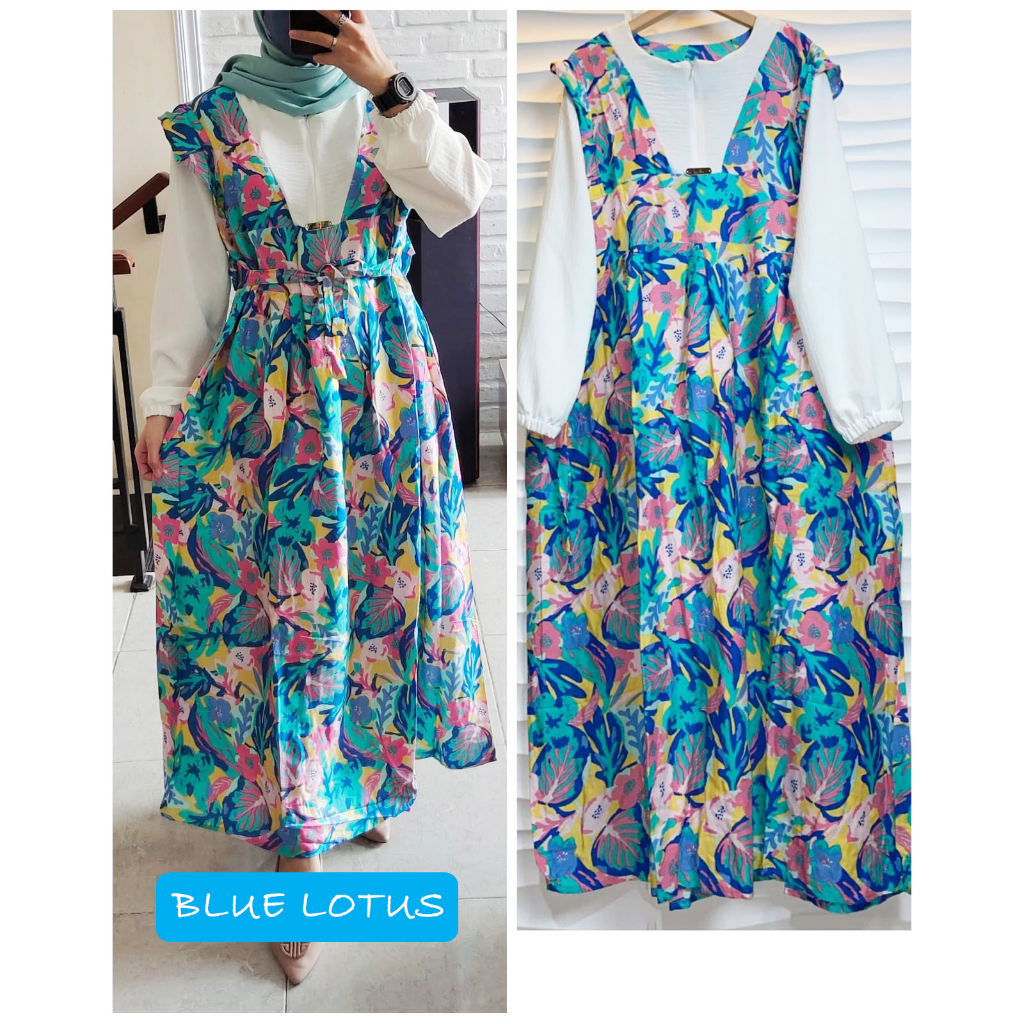 FLORAL MIDI DRESS/ GAMIS MOTIF BUNGA - Qinnara Midi Dress Gamis Floral Motif Kembang-Kembang