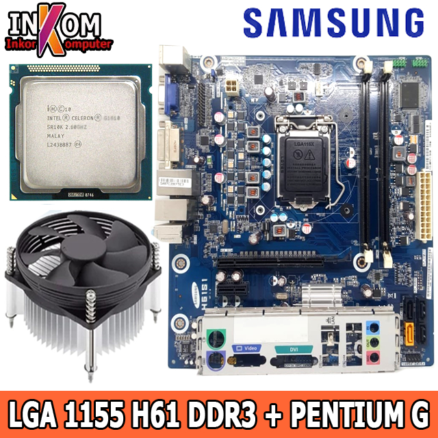 Mobo Motherboard Paket Mobo Oem H61 LGA 1155 + Processor G2020/G2030 Dan FAN