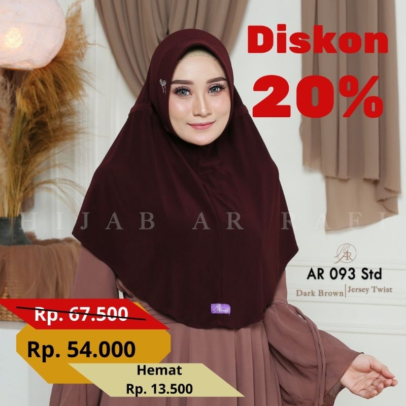 Hijab Arrafi AR 093 Bergo Jilbab Kerudung Tudung Kudung Instan pramuka sekolah dark brown