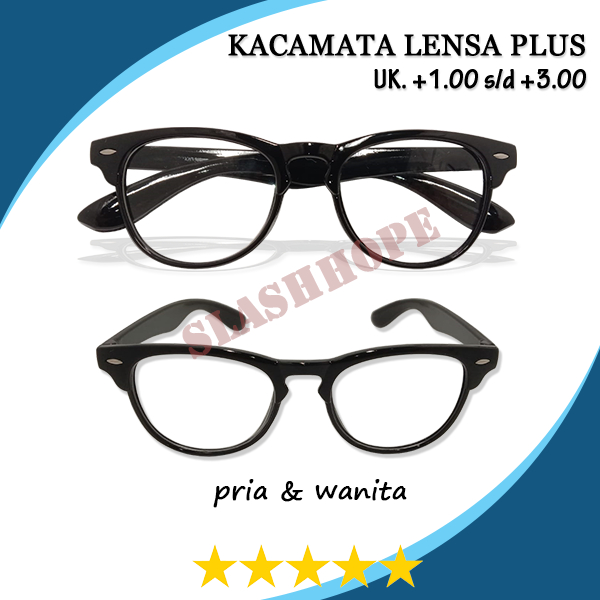 Kacamata Plus (+) Baca Jarak Dekat Frame Bulat Oval Unisex Pria Wanita ( U.K +100 s/d +3.00 ) Kacama