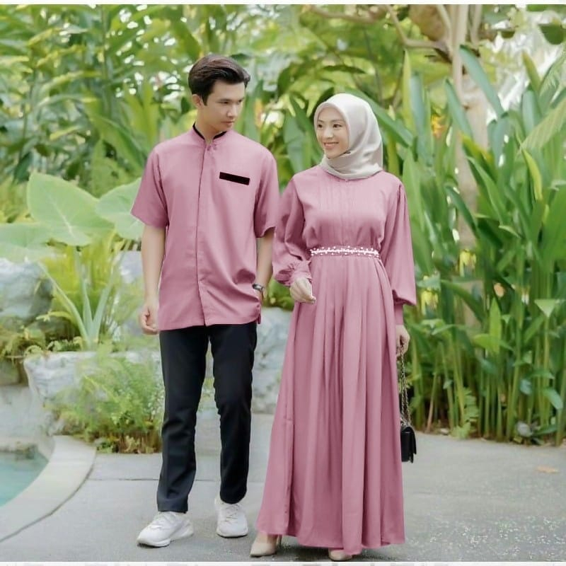 Gamis Couple Keluarga Terbaru 2023 Lebaran Baju Muslim Pasangan Suami Istri Couple Reline
