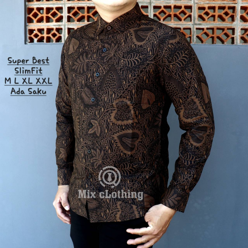 [ Luigi Batani LBL1691 Hitam ] Kemeja Batik Pria Slimfit Katun Lengan Panjang Premium Baju Kerja