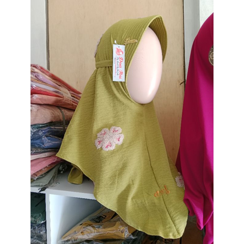 JILBAB INSTAN ANAK MOANA CRINCLE AIRFLOW 3D Pom pom ORI BY DOA IBU