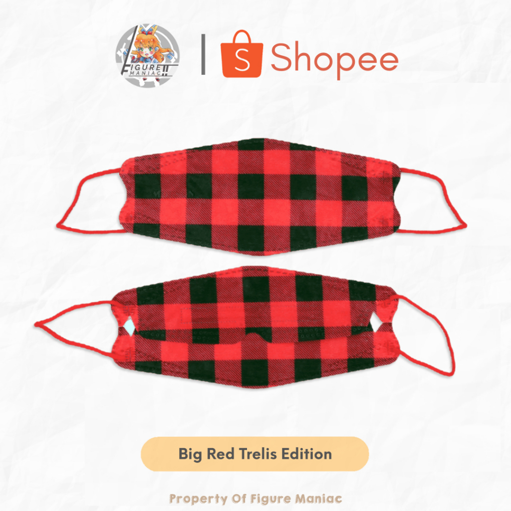 Figure Maniac - Masker MOUSON KF94 Kotak Kotak Checked White Black Red Motif Kemeja