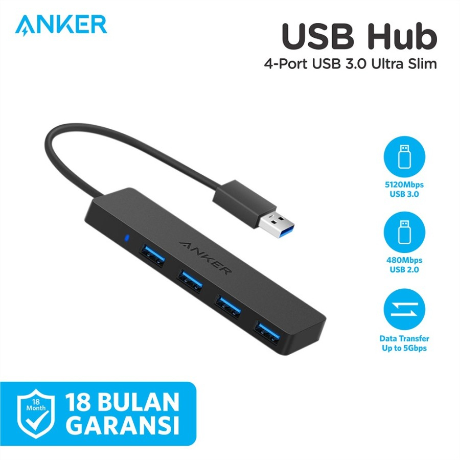 Anker 4-Port USB 3.0 Ultra Slim USB Hub Hi Speed Data Transfer - A7516