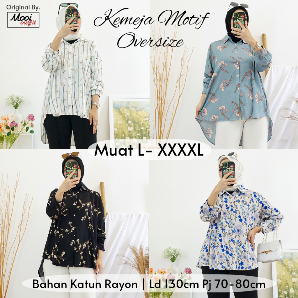 Kemeja Oversize Wanita Rayon Motif Ld 130 / Kemeja Wanita Kekinian Jumbo