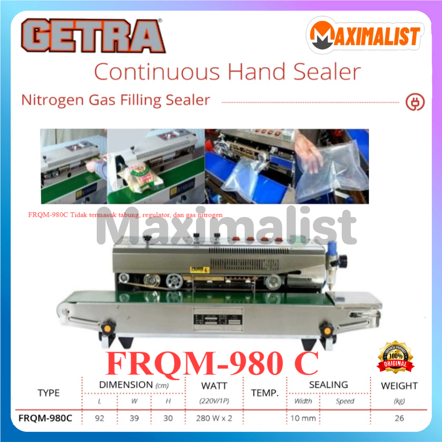 NITROGEN GAS FILLING SEALER GETRA TYPE FRQM-980C / Mesin Sealer Nitrogen / Mesin Pengemas Snack Nitr