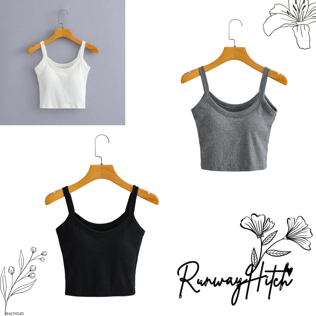 CROP TANK TOP HITAM IMPORT RH674540 / CROP TOP KOREA PUTIH ABU