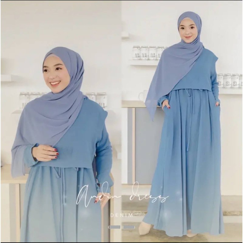 Gamis Maxi Dress Wanita Andin Matt Crinkle Airflow Premium Rompi Bisa Dilepas