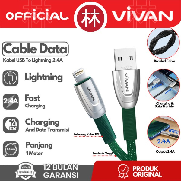 Vivan BTK-LS Kabel Data Cable Lightning Iphone Fast Charging 2.4A 1M New BTK-L