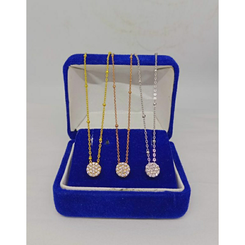 kalung rantai jedar+liontin tusuk bulat kecil mp/perak asli silver 925 lapis emas/perhiasan fashion wanita terbaru