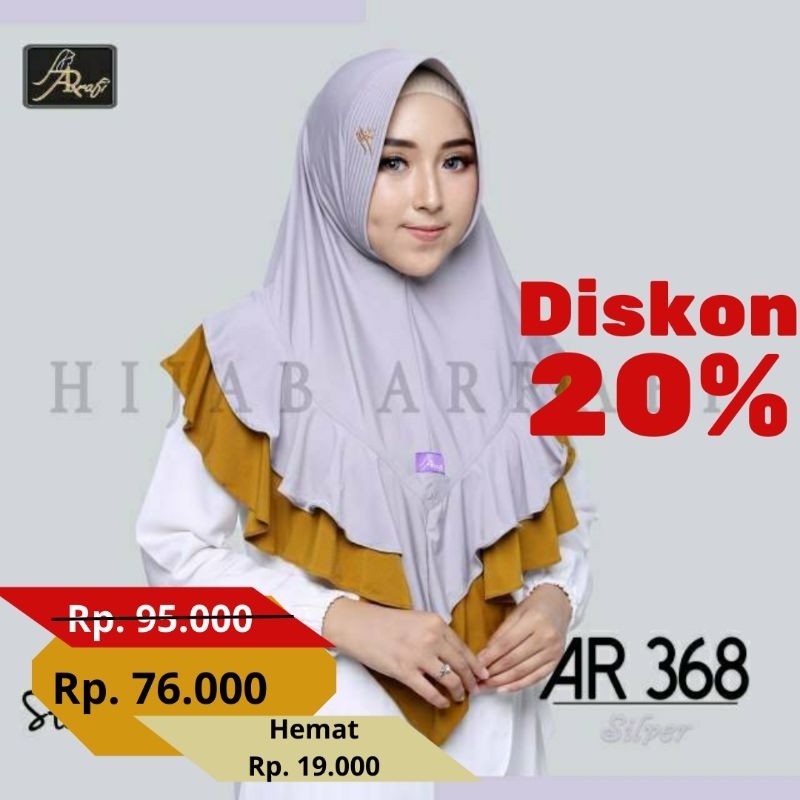 Hijab Arrafi AR 368 Bergo Jilbab Kerudung Tudung Kudung Instan Simpel Silver