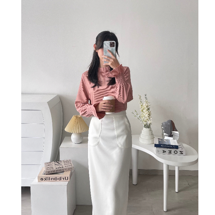 Kadaka T-0421 Blouse Semi Pleats Tangan Panjang