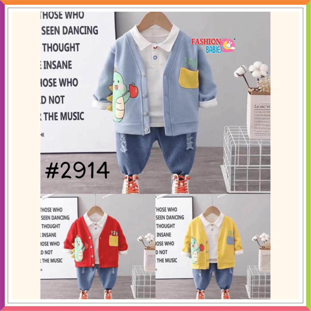 SJ SETELAN CELANA JEANS IMPORT 3IN1 | ATASAN + CELANA + OUTER 1-5 TAHUN BOY ❤ Fashionbabies ❤