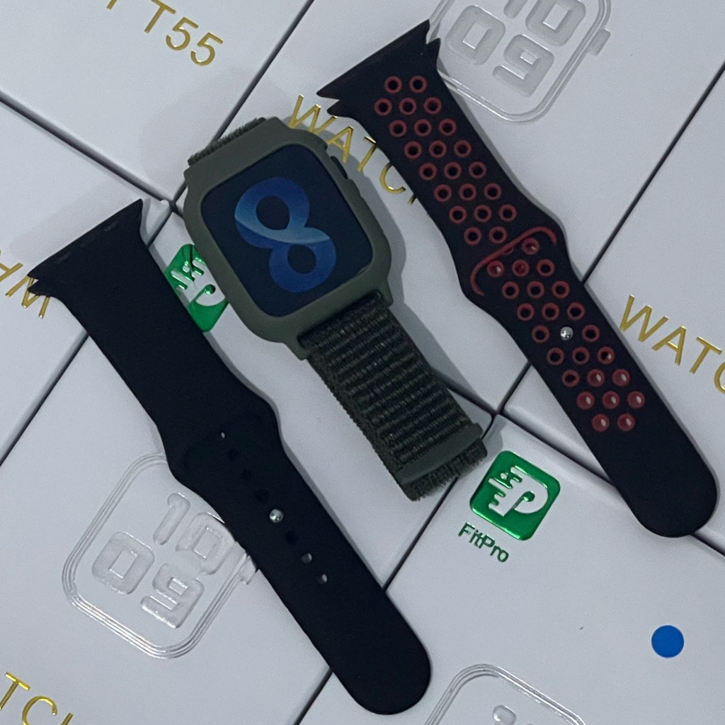 SMARTWATCH T55 FREE TALI KANVAS Plus CASE PELINDUNG JAM TANGAN SMARTWATCH PRIA WANITA ORIGINAL SERI 5