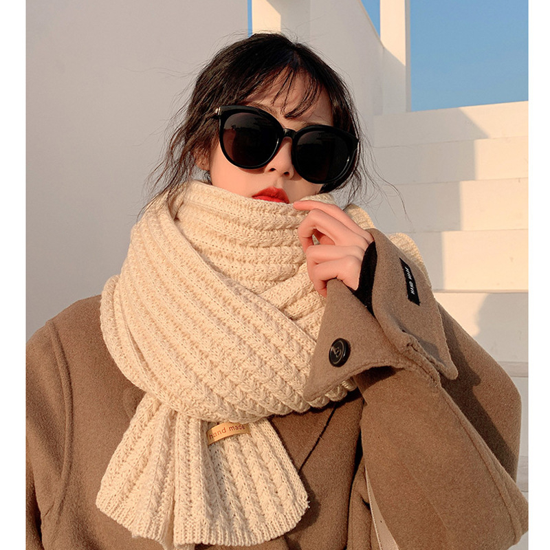 Scarf Korean Syal Knitted Wool Hand Hook Solid Winter Autumn