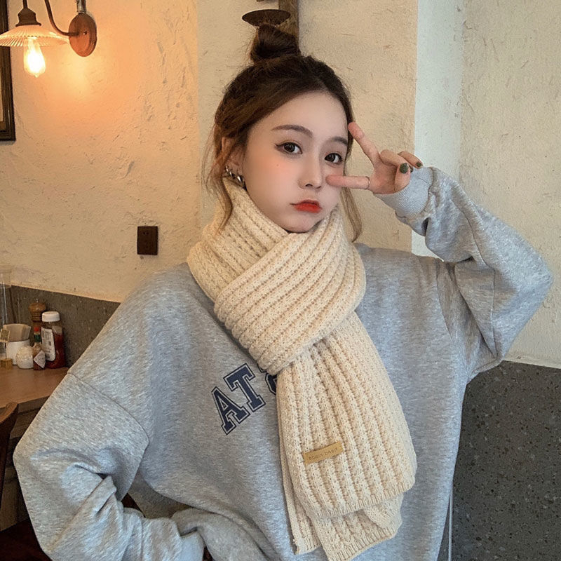 Scarf Korean Syal Knitted Wool Hand Hook Solid Winter Autumn