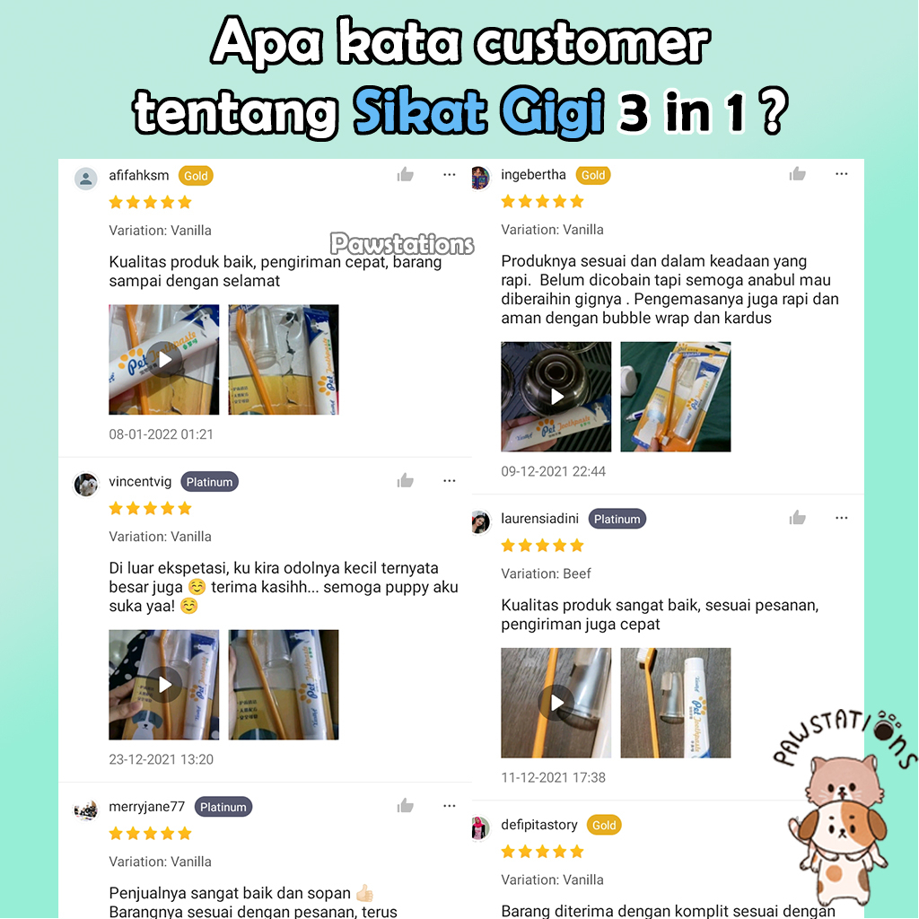 Sikat Gigi dan Pasta Gigi Anjing &amp; Kucing 3 in 1 Set Gosok Gigi Kucing