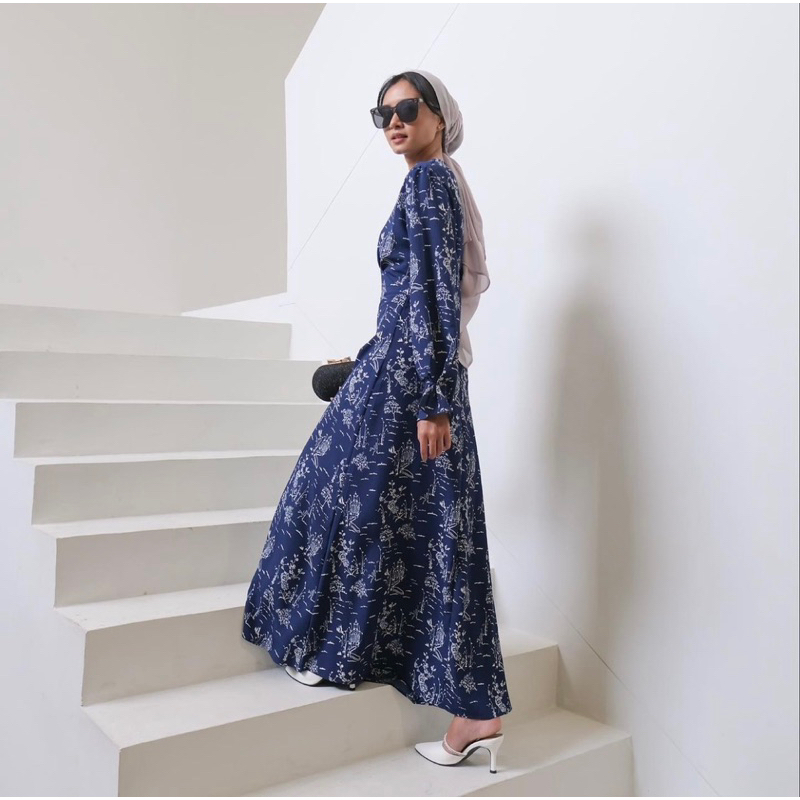 POPPY MOCK NECK LONGDRESS HIJAB FRIENDLY KOREA - BAJU MUSLIM - GAMIS WANITA ELEGANT - PRINT DRESS KONDANGAN FORMAL KOREA - DRESS PESTA - MAXI DRESS - BRIDESMAID DRESS - HADIAH / KADO ULTAH CEWEK