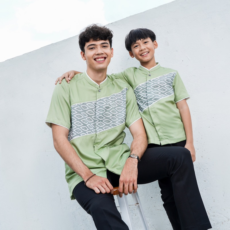 BATIK hijau SAGE BAJU KOKO ALACHWAN (bisa couple ayah anak) (al-achwan)