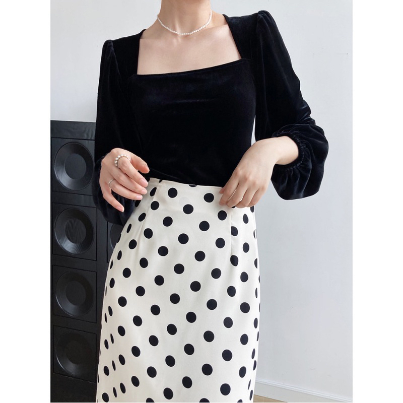 LITE VELVET TOP - Korean Longsleeve Velvet Blouse Bludru Blouse (BLACK ONLY)