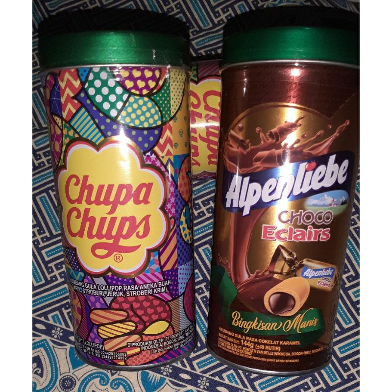 

Chupa Chups Lollipops Keleng 102gr , Alpenliebe Choco Eclairs 144gr, Chupa Chups Candy Melody Pops 15gr