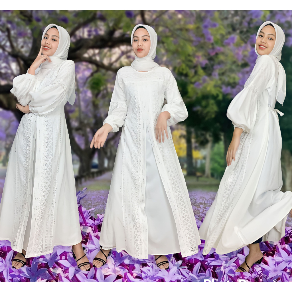 baju gamis putih mewah modern bisa untuk remaja dewasa dan ibu ibu / abaya simple elegant  cocok untuk kondangan dan pengajian manasik / gamis putih mewah / gamis wanita / abaya turkey / gamis turki/ abaya putih / gamis abaya terbaru/ gamis arab lebaran