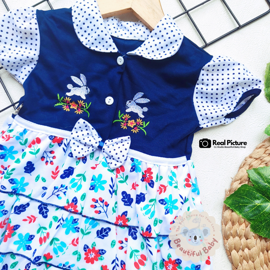 PREMIUM Dress Bayi Perempuan Motif Rabbit Flowers / Rok Baju Bayi Perempuan  Merk Syifana / Baju Bayi Perempuan/ Baby.ou