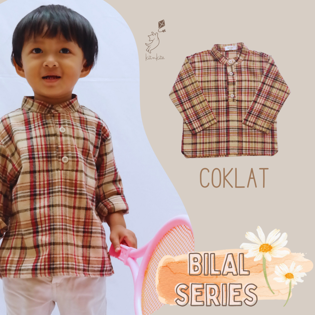 KitnKite Baju Koko Flanel Anak Seri Bilal [Coklat] 1-6 Tahun/ Kemeja Flanel Anak Laki