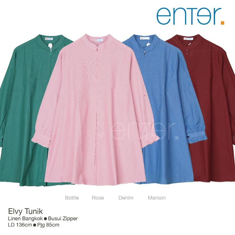 Atasan ELVY Tunik Polos Jumbo Wanita Terbaru Ld 135 Linen