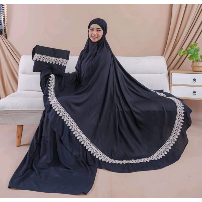 Mukena Renda,mukena rayon,mukena warna hitam