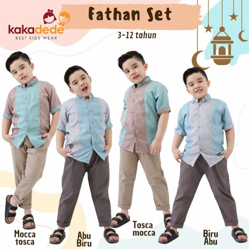 SETELAN KOKO FATHAN 3-12TH KAKADEDE SETELAN KOKO DAN CHINOS SETELAN BAJU LEBARAN ANAK LAKI-LAKI
