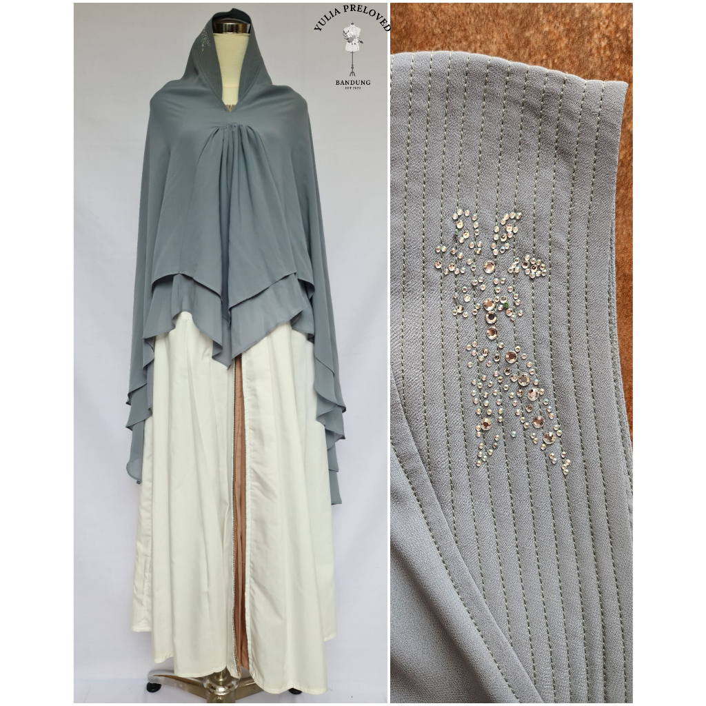 Set Khimar Gamis Putih Biru Cokelat