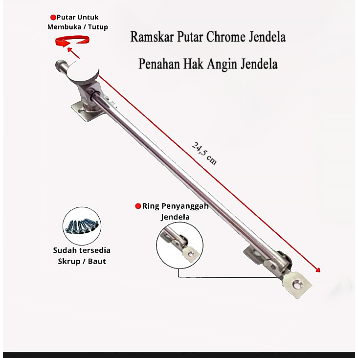 Ramskar Jendela Minimalis Hak Angin Putar Hitam Silver