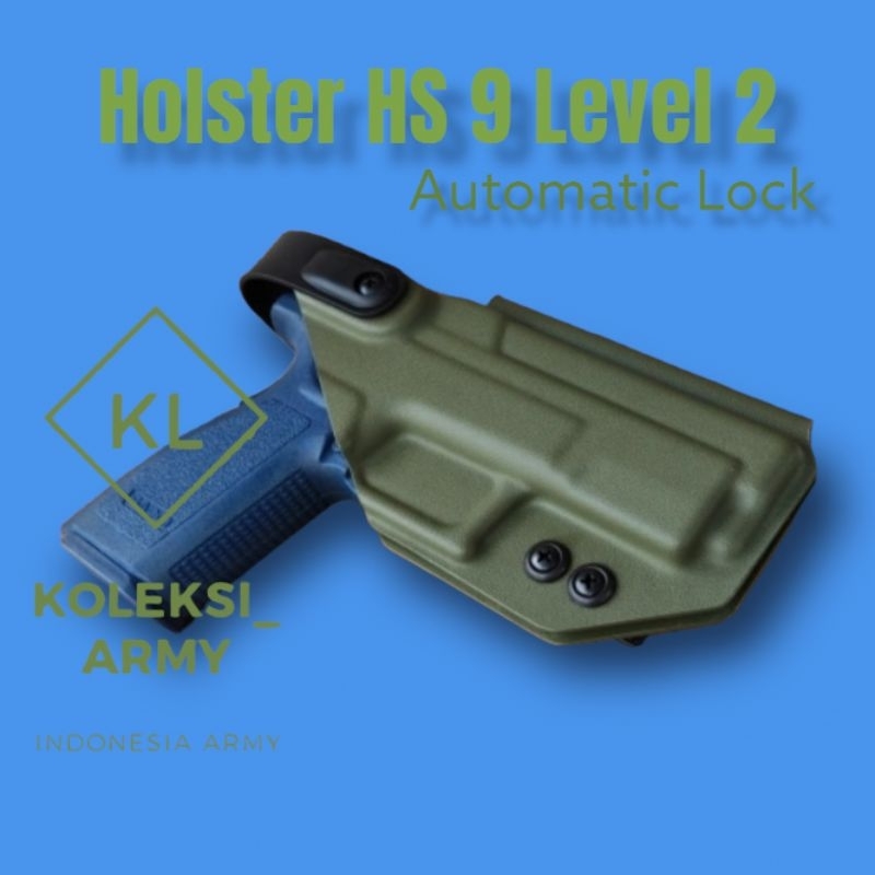 Kydex Holster HS9 Level 2 Otomatis Kunci Hoster HS 9 OWB Brimob Hijau