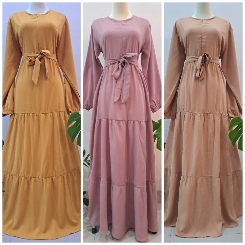 GAMIS SUSUN ALIYA, GAMIS MUSTARD, GAMIS COKLAT
