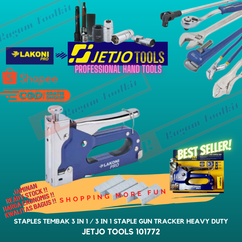 

Jetjo Tools 3 in 1 Staples Tembak Staple Gun Tracker Heavy Duty Lakoni Pro