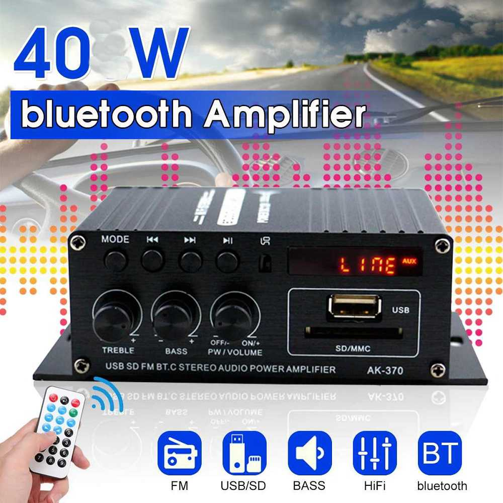 LEORY Penguat Daya Audio Bluetooth Car Power Amplifier 12V 40W - AK370 ampli hi fi suara HiFi yang lebih berkualitas di mobil Anda. Audio amplifier ini memiliki input RCA R/L dan output RCA untuk speaker stereo