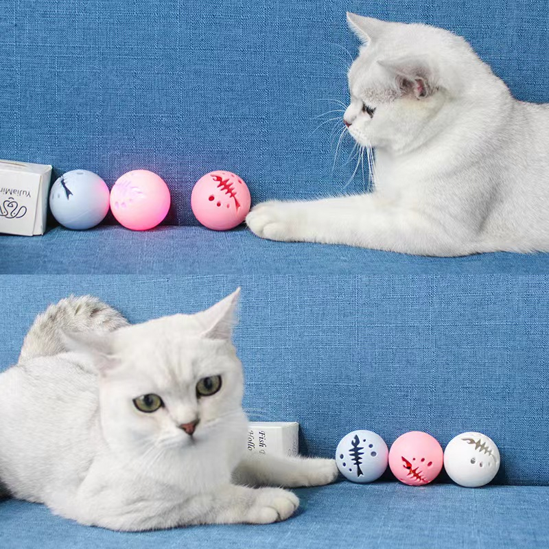 Mainan Kucing Fishbone Ball 3in1 Set Kombinasi Hewan Peliharaan(LED+lonceng+catnip)Pet Cat Toy