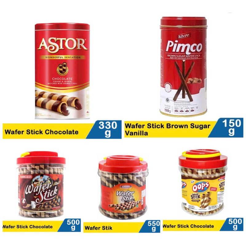 

Astor Chocolate / INDOMARET / PIMCO / OOPS / KHONGGUAN Wafer Stick Kaleng