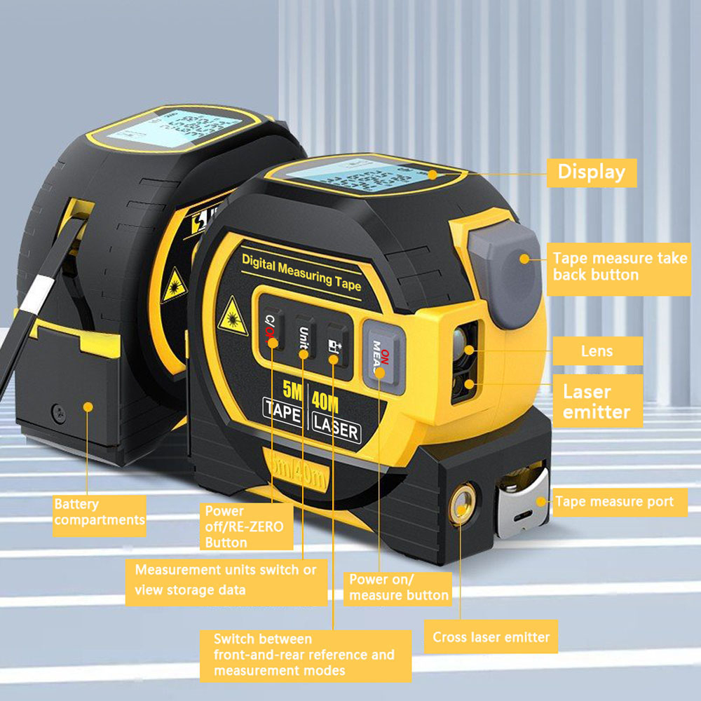 Meteran Laser Pengukur Jarak Rangefinder Tape Measure 3 in 1 - LD-14 - Yellow