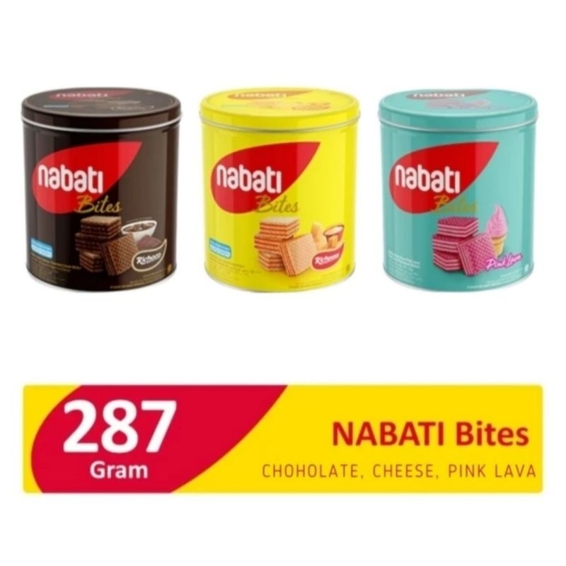 

NABATI Bites Wafer Richeese Keju/Pink Lava/Coklat 287g KALENG