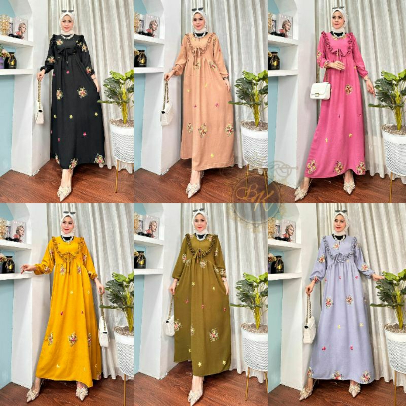 Terbaru Gamis Cringkel Bordir  Ld 120 |Longdress Arabian Jumbo Cringkel Ld 115| | Terbaru Longdress 