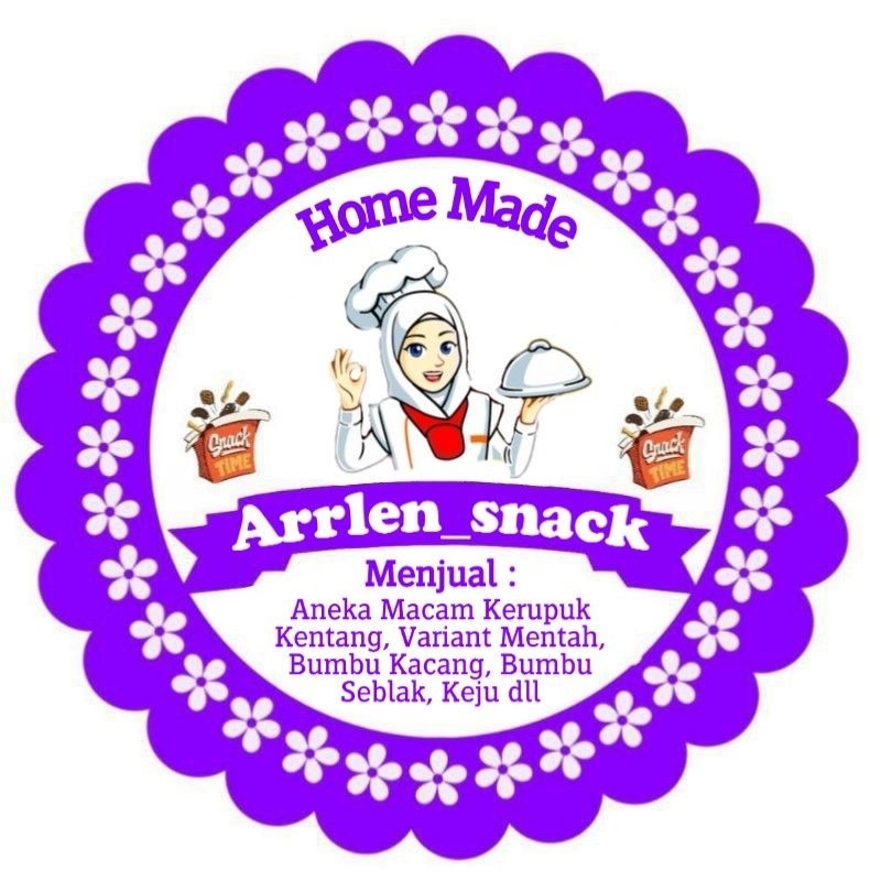 

(MINIMAL ORDER 100 PCS) STIKER PRODUK UNTUK KEMASAN CEMILAN, MAKANAN RINGAN, SNACK DLL MOTIF UNGU HIJAB