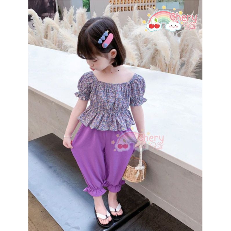 SETELAN ANAK BUNGA BLOUSE Lengan Pendek &amp; Celana Baju Anak Usia 1-5 tahun