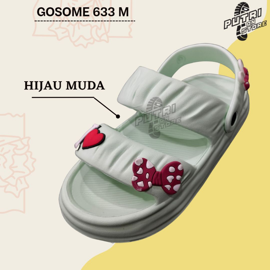 GOSOME Sandal fuji jibbitz model kerut ban dua tali belakang bahan PHYLON / EVA