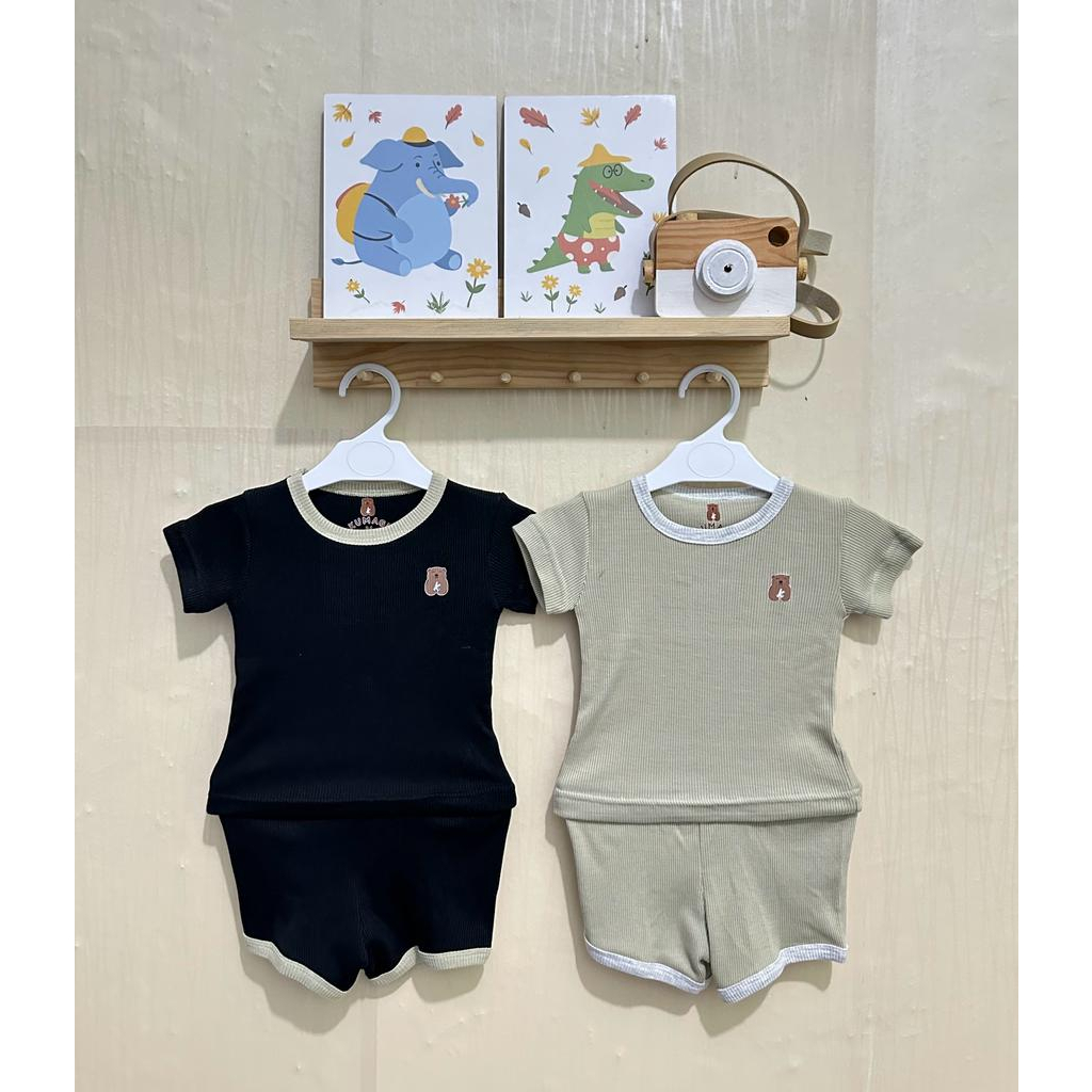 Kumagi - Cimbo Set Rib Knit Setelan Baju Lengan Pendek Bayi Newborn 0 - 3 Tahun / Set Baby Unisex Body Short