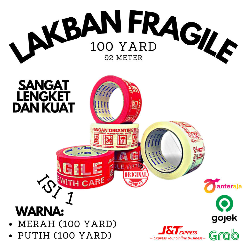 

[Terlaris] LAKBAN FRAGILE 100 YARD X 48 MM PREMIUM PER 1 PCS PALING MURAH!!
