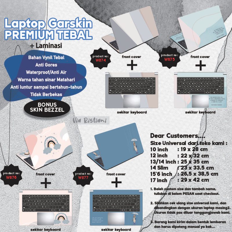 Garskin Laptop Anti Gores Aesthetic Pastel Premium Full set 10 12 13 14 15 inch  Universal Untuk Semua Merk Laptop