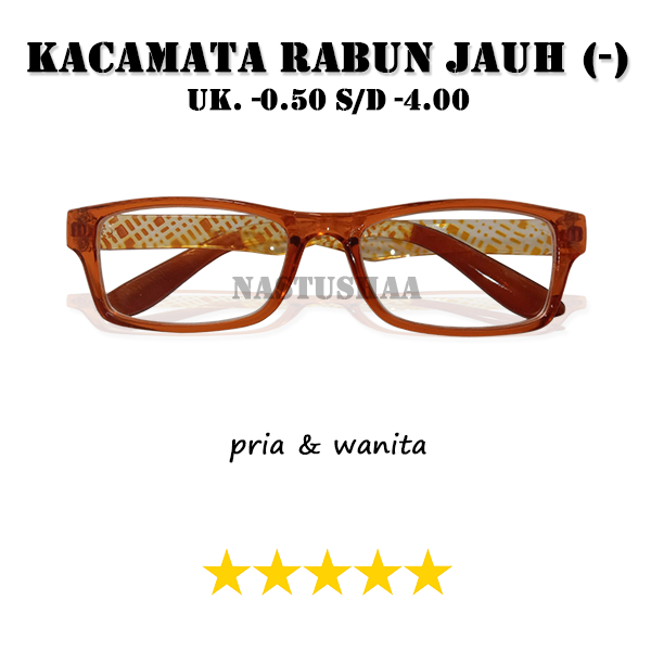 Kacamata Lensa Rabun Jauh (-) Uk . -0.50 s.d -4.00 Bingkai Kotak Warna Orange Gagang Motif Garis-Garis Kacamata Minus Untuk Pria/Wanita FREECASE